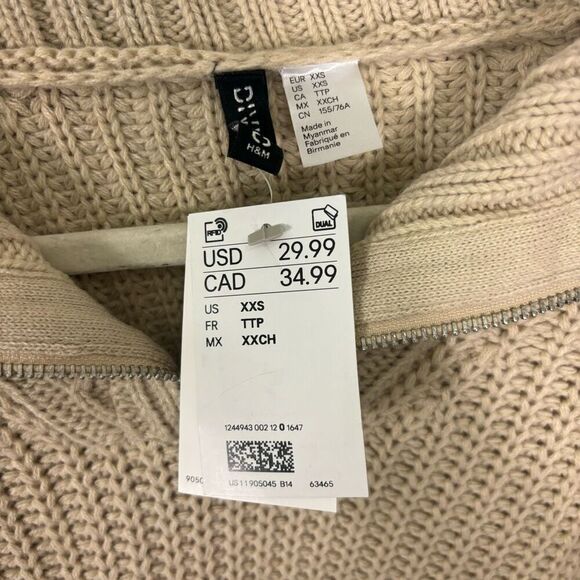 New H&M Cream Knit Oversized Collar Cropped Pullover Sweater XXS - Picture 5 of 6